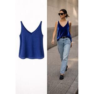 LOFT Crushed Velvet V-Neck Tank Top Medium Petite